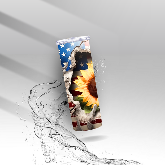 American Flag 3D Sunflower, Sublimation Insulated Tumbler
