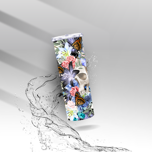 Butterflies & Flowers Skull, Sublimation Insulated Tumbler