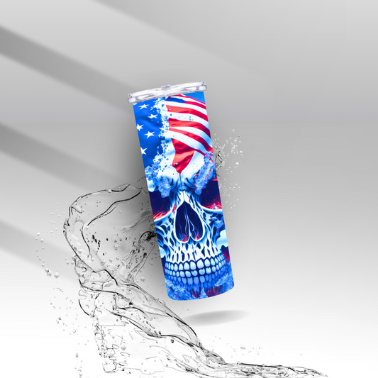 American Flag Water Skull, Sublimation Insulated Tumbler