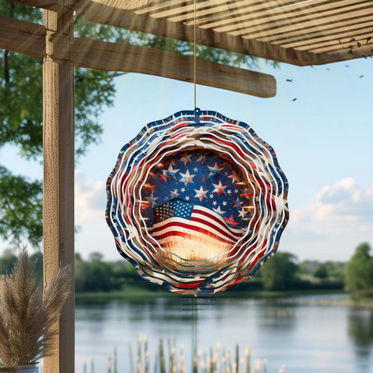 American Flag and Fireworks, 10 inch Garden Wind Spinner