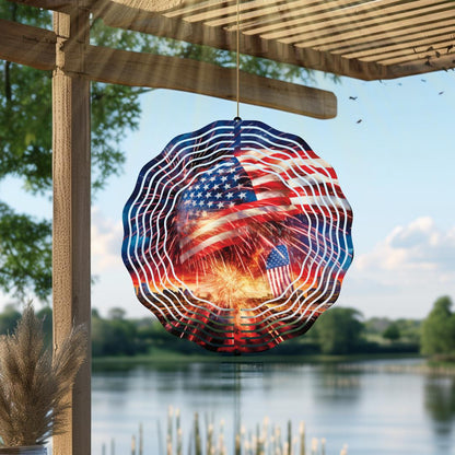 American Flag and Fireworks, 10 inch Garden Wind Spinner