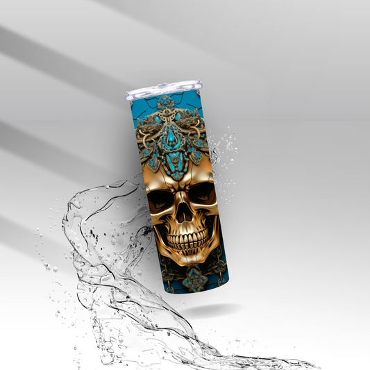 Gold & Turquoise Chained Skull, Sublimation Insulated Tumbler