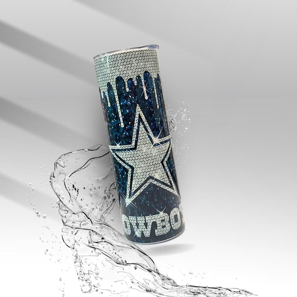 Cowboys Blue Glitter Drip, Sublimation Insulated Tumbler