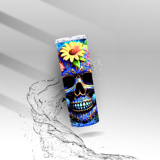 Drip Paint Flowers Skull, Sublimation Insulated Tumbler