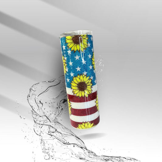 American Flag Sunflower, Epoxy Insulated Tumbler
