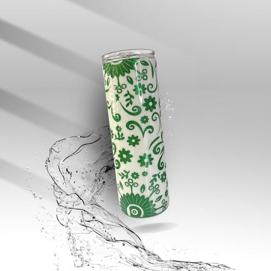 Green Paisley Flowers, Epoxy Insulated Tumbler