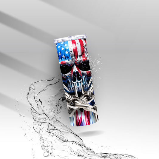 Barb Wire American Flag Skull, Sublimation Insulated Tumbler