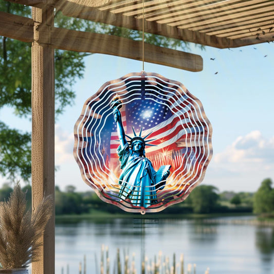 Lady Liberty, American Flag, 10 inch Garden Wind Spinner