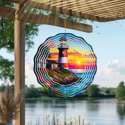 Lighthouse and Water, 10 inch Garden Wind Spinner