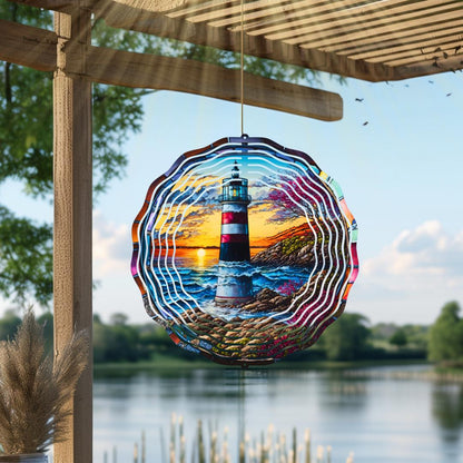Lighthouse and Water, 10 inch Garden Wind Spinner