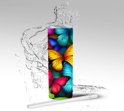 Rainbow 3D Butterflies, Sublimation Insulated Tumbler