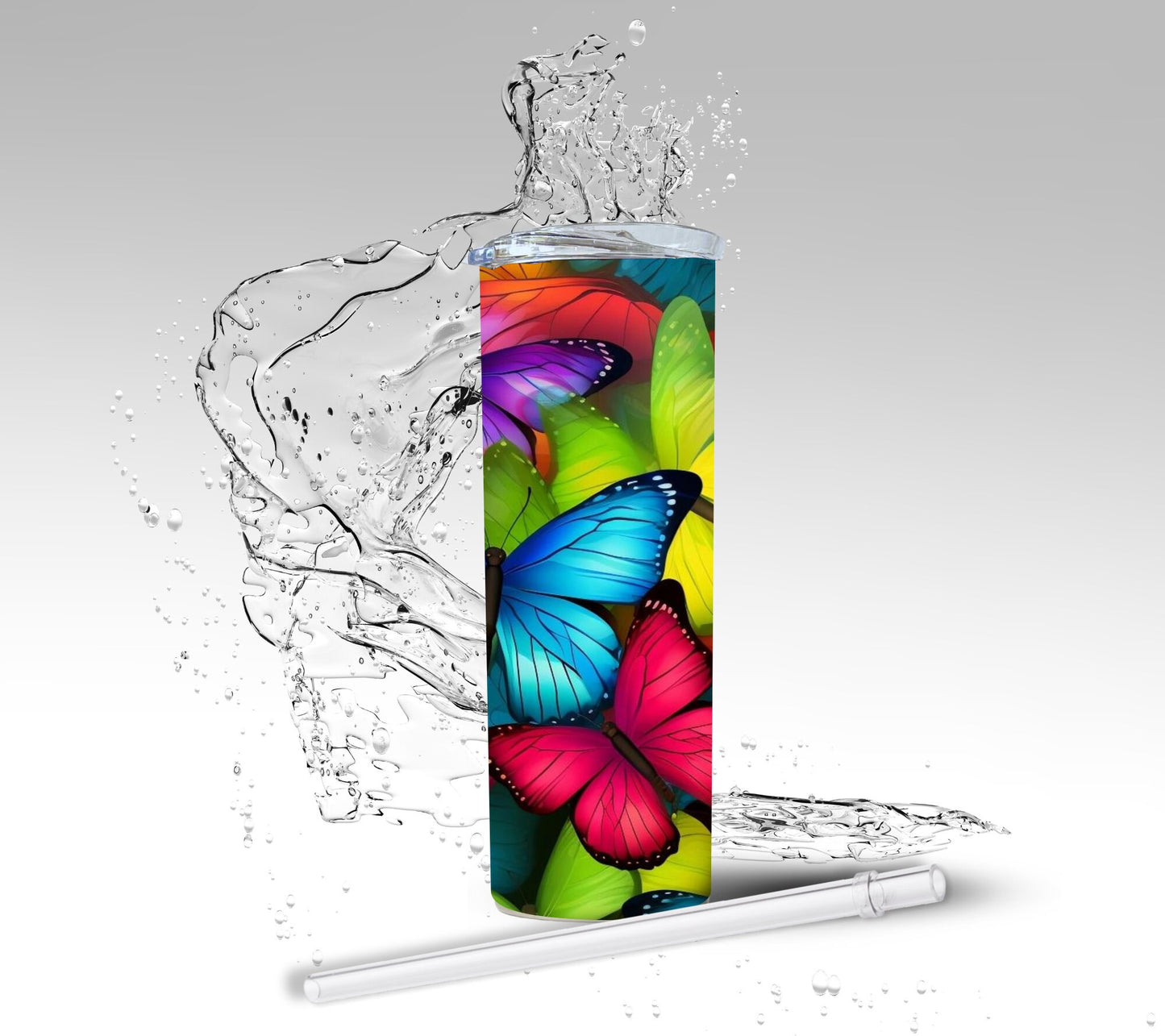 Rainbow 3D Butterflies, Sublimation Insulated Tumbler