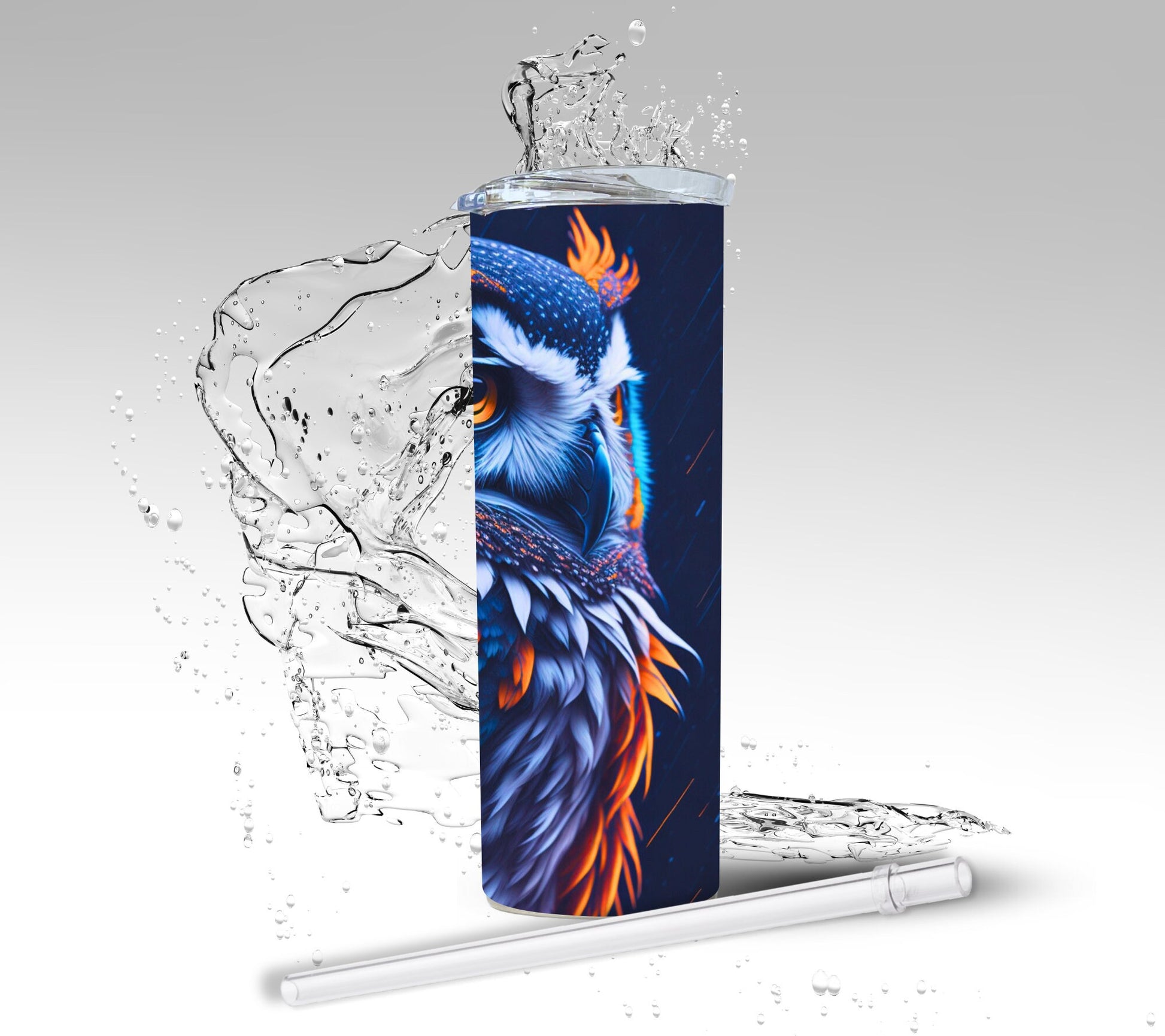 Orange & Blue Night Owl, Sublimation Insulated Tumbler