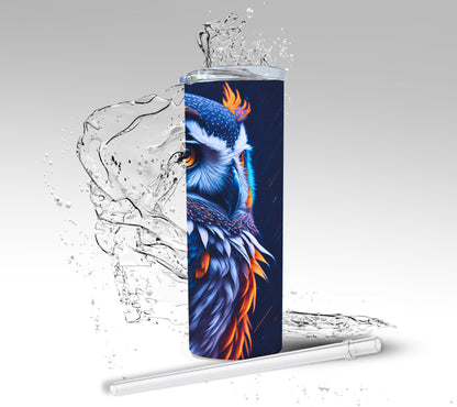 Orange & Blue Night Owl, Sublimation Insulated Tumbler