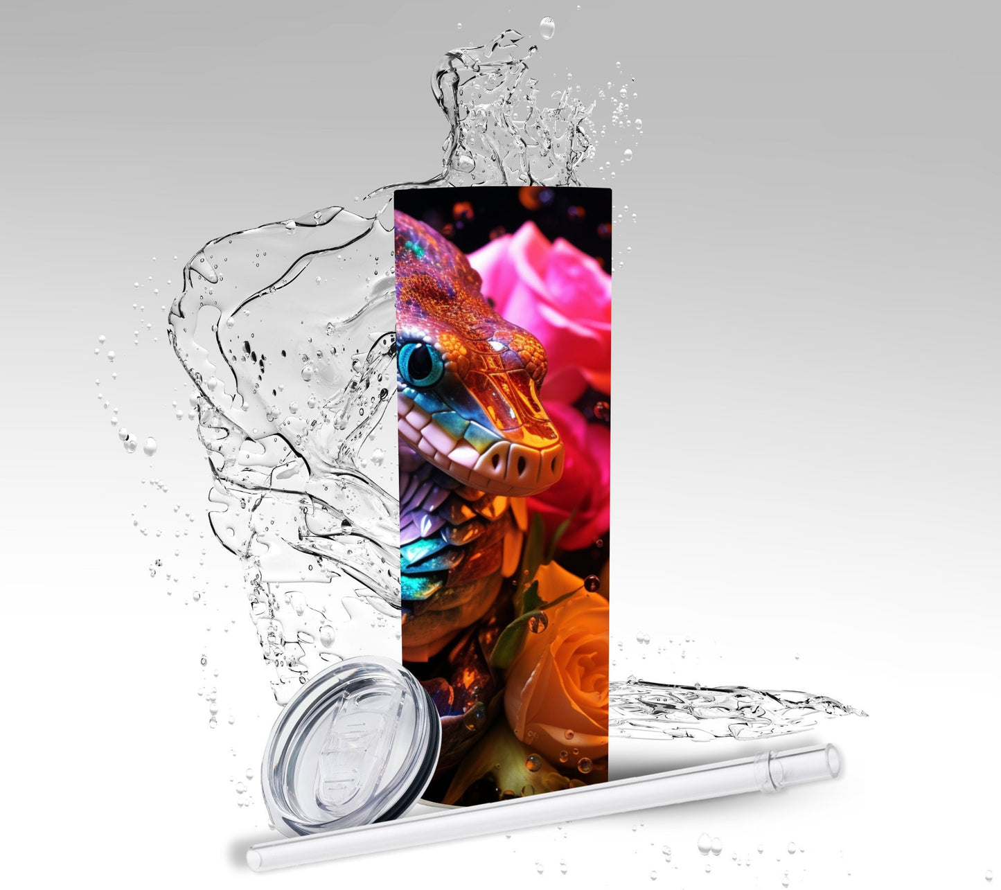 Rainbow Snake & Roses, Sublimated Custom Insulated Tumbler