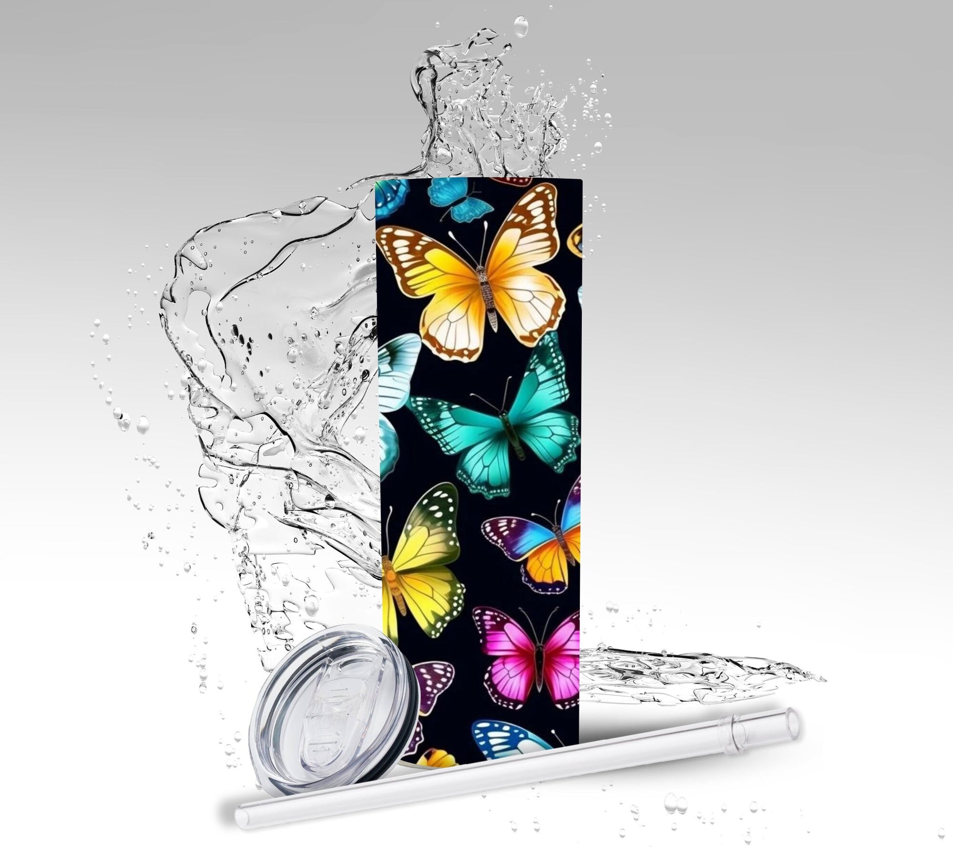 Rainbow Pattern Butterflies, Sublimation Insulated Tumbler