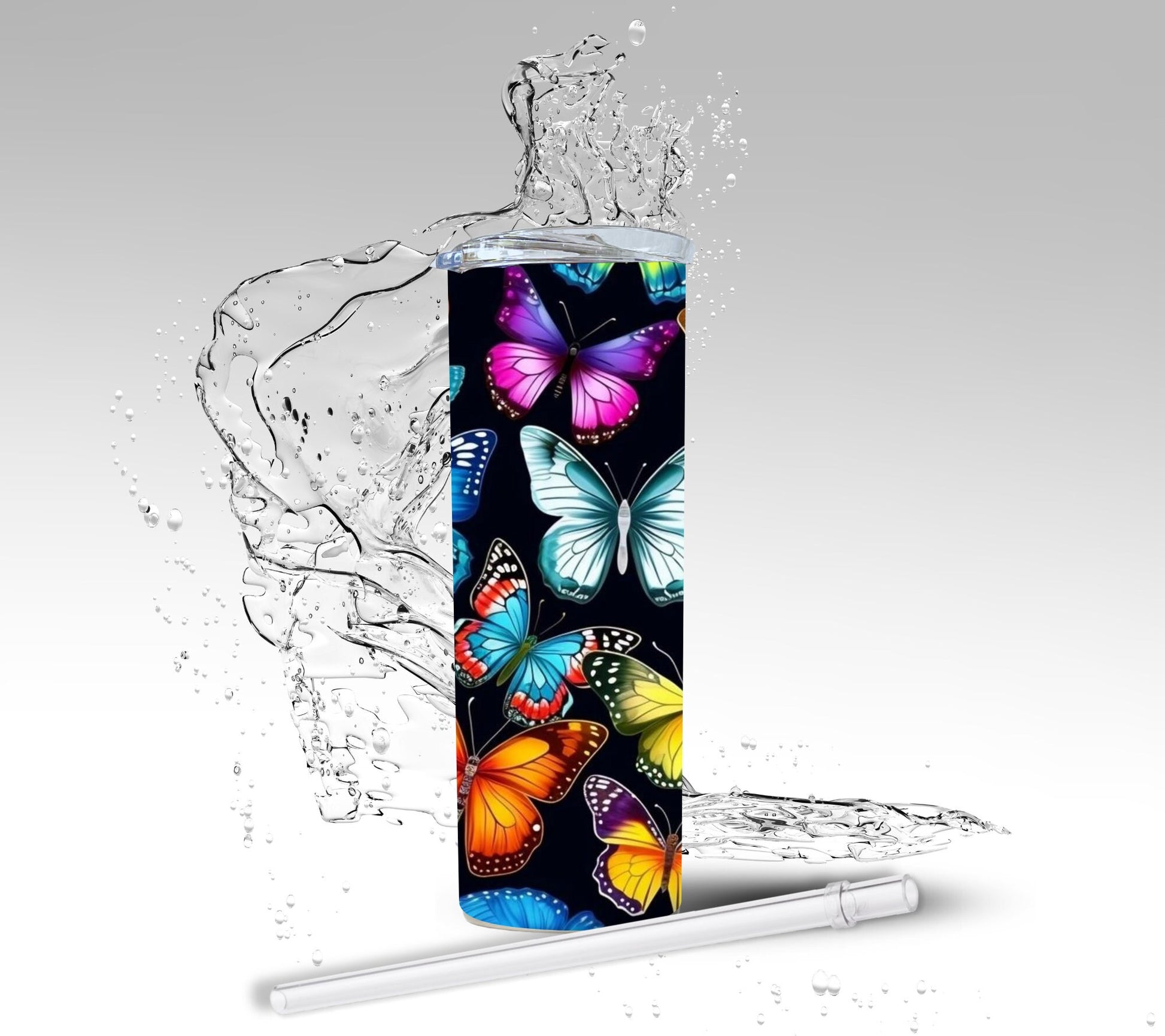 Rainbow Pattern Butterflies, Sublimation Insulated Tumbler