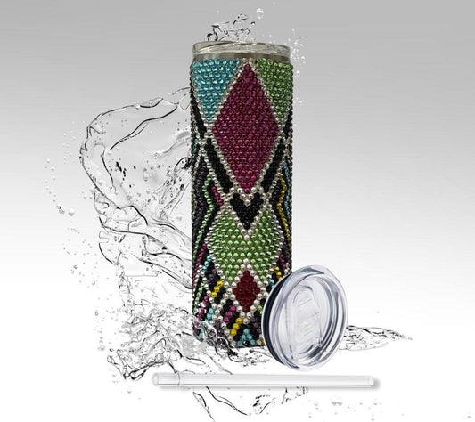 Rhinestone Tumbler: Multi Diamonds, 20 oz Rhinestone Bling Skinny Tumbler