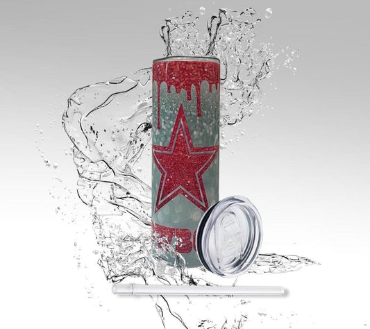 Cowboys Pink Glitter Drip Skinny Tumbler