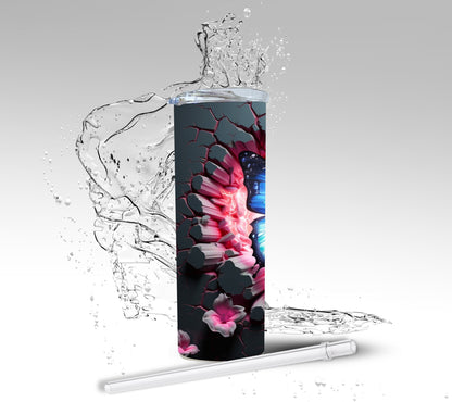 3D Cracked Wall Butterfly, Sublimation 20 oz Skinny Tumbler