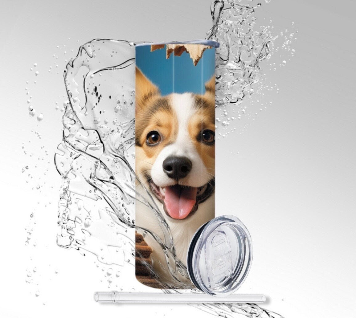 Corgi Dog Face, Sublimation 20 oz Skinny Tumbler