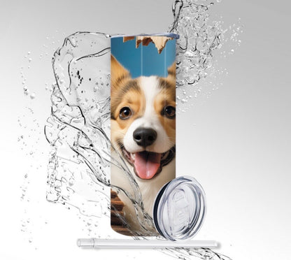 Corgi Dog Face, Sublimation 20 oz Skinny Tumbler