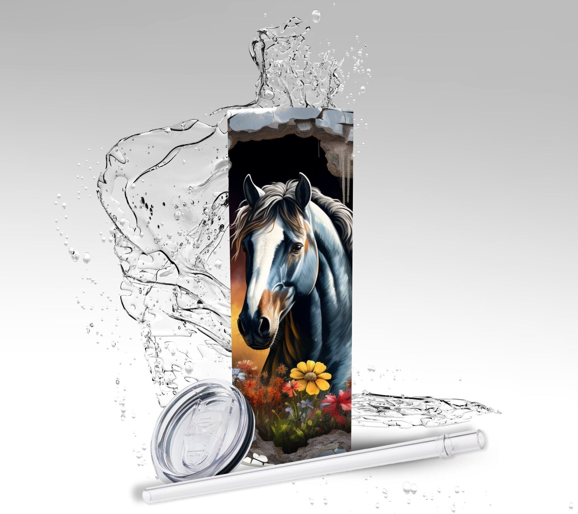 3D Farm Horse, Sublimated 20 oz Skinny Tumbler