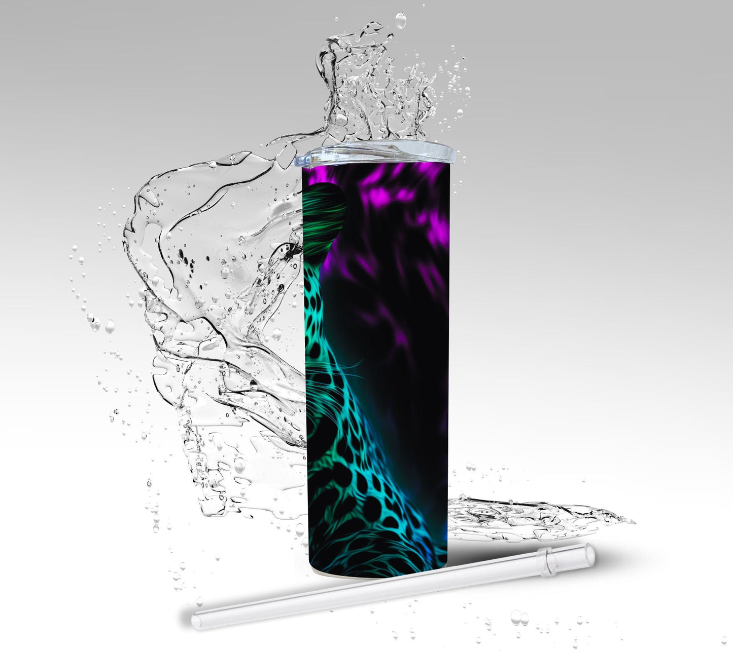 3D Neon Leopard, Sublimated 20 oz Skinny Tumbler