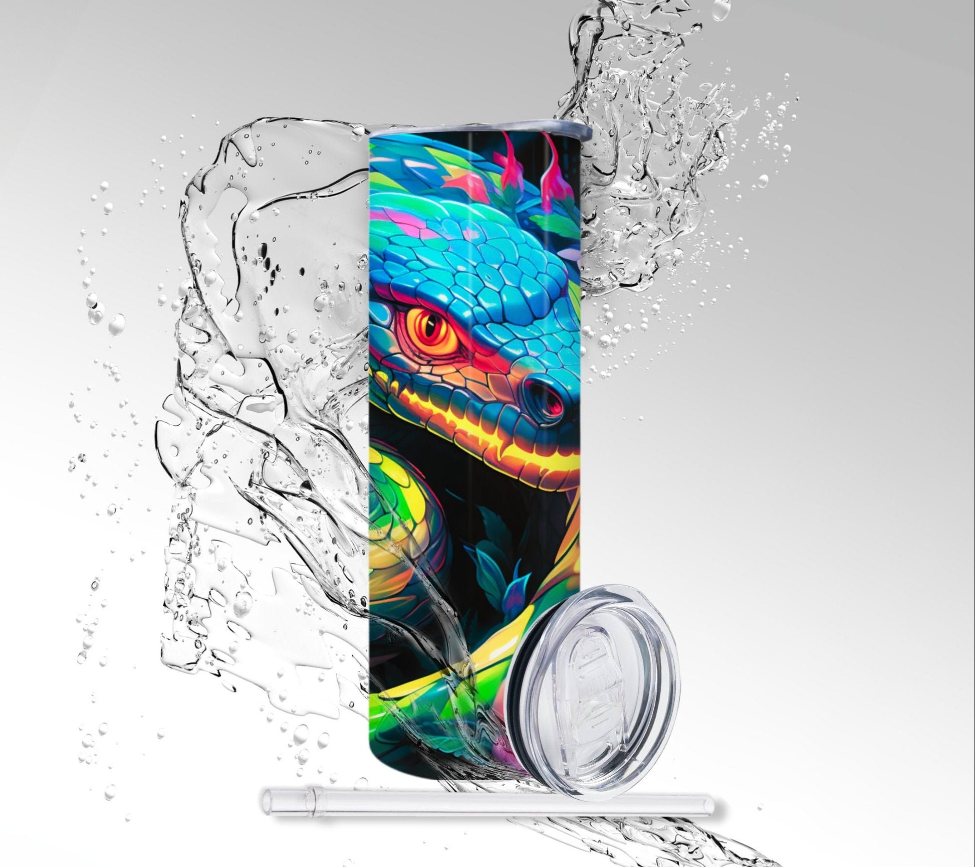 Neon Green Snake & Roses, Sublimated 20 oz Skinny Tumbler