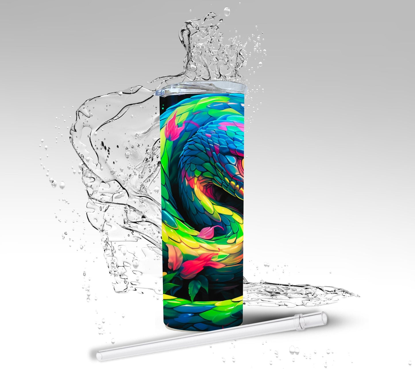 Neon Green Snake & Roses, Sublimated 20 oz Skinny Tumbler