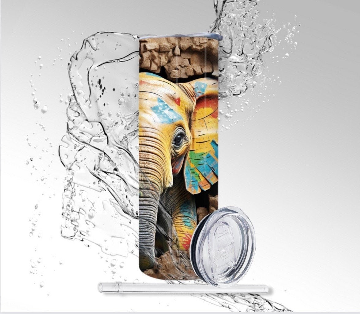 Graffiti Wall Elephant, Sublimated 20 oz Skinny Tumbler