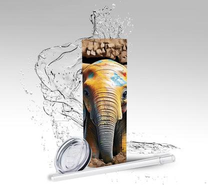 Graffiti Wall Elephant, Sublimated 20 oz Skinny Tumbler