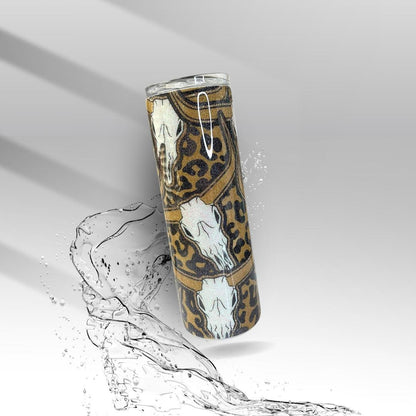 Leopard Print Cattle Skull, Glittered Epoxy Insulated Tumbler