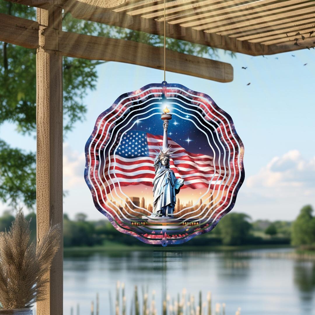 Lady Liberty, American Flag, 10 inch Garden Wind Spinner