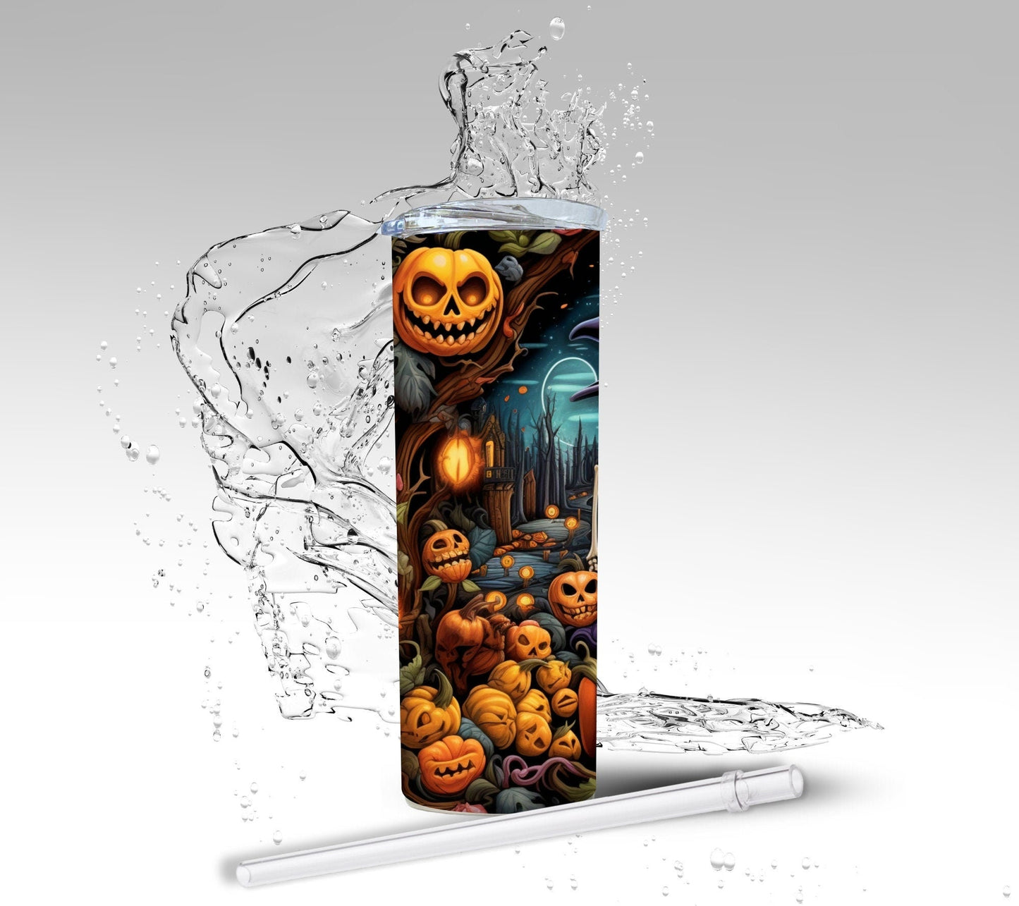 Halloween Skeletons Pumpkin Patch, Sublimated 20 oz Skinny Tumbler