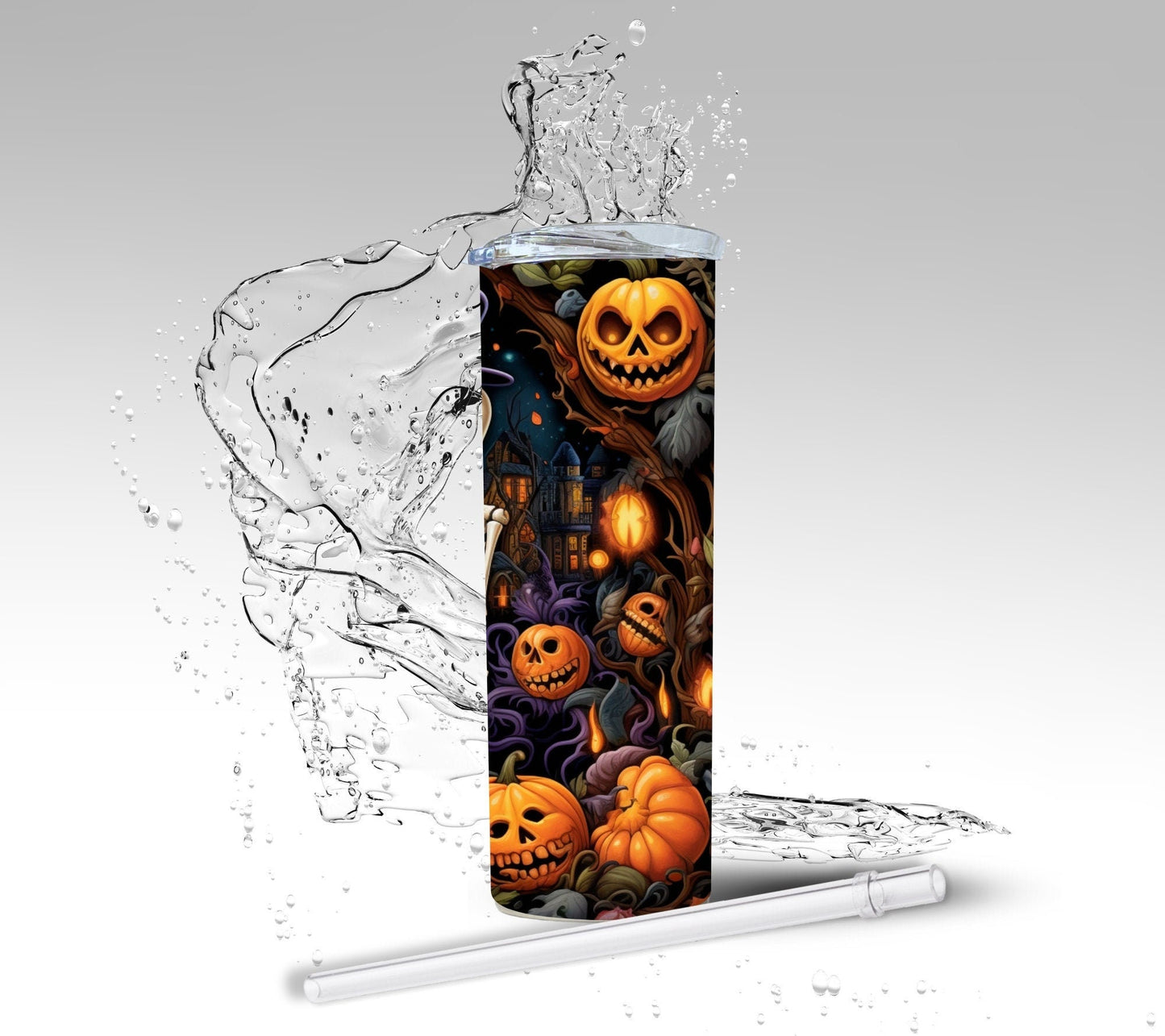 Halloween Skeletons Pumpkin Patch, Sublimated 20 oz Skinny Tumbler