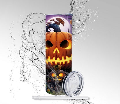 Haunted Halloween Pumpkins, Sublimated 20 oz Skinny Tumbler