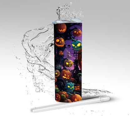 Haunted Halloween Pumpkins, Sublimated 20 oz Skinny Tumbler