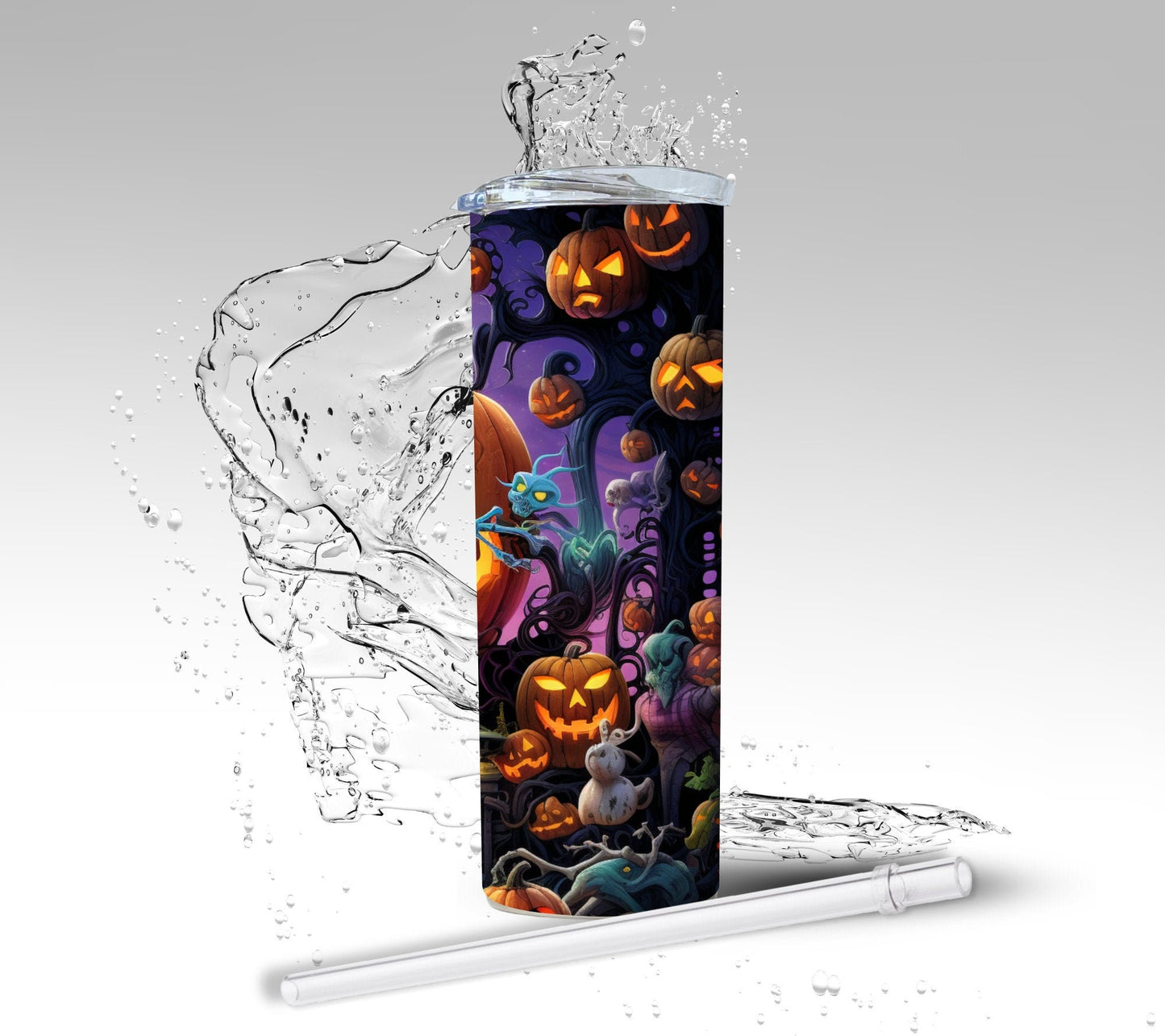 Haunted Halloween Pumpkins, Sublimated 20 oz Skinny Tumbler