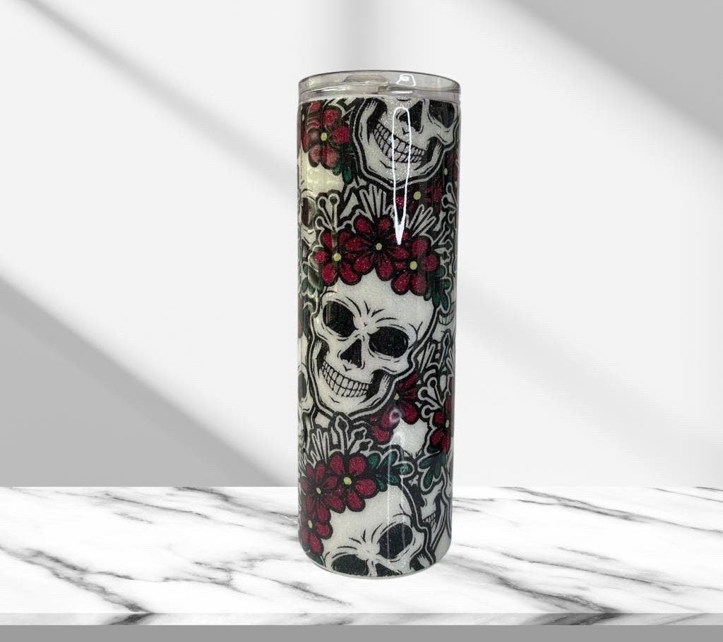 Reaper Skull, Glitter Epoxy 20 oz Skinny Tumbler