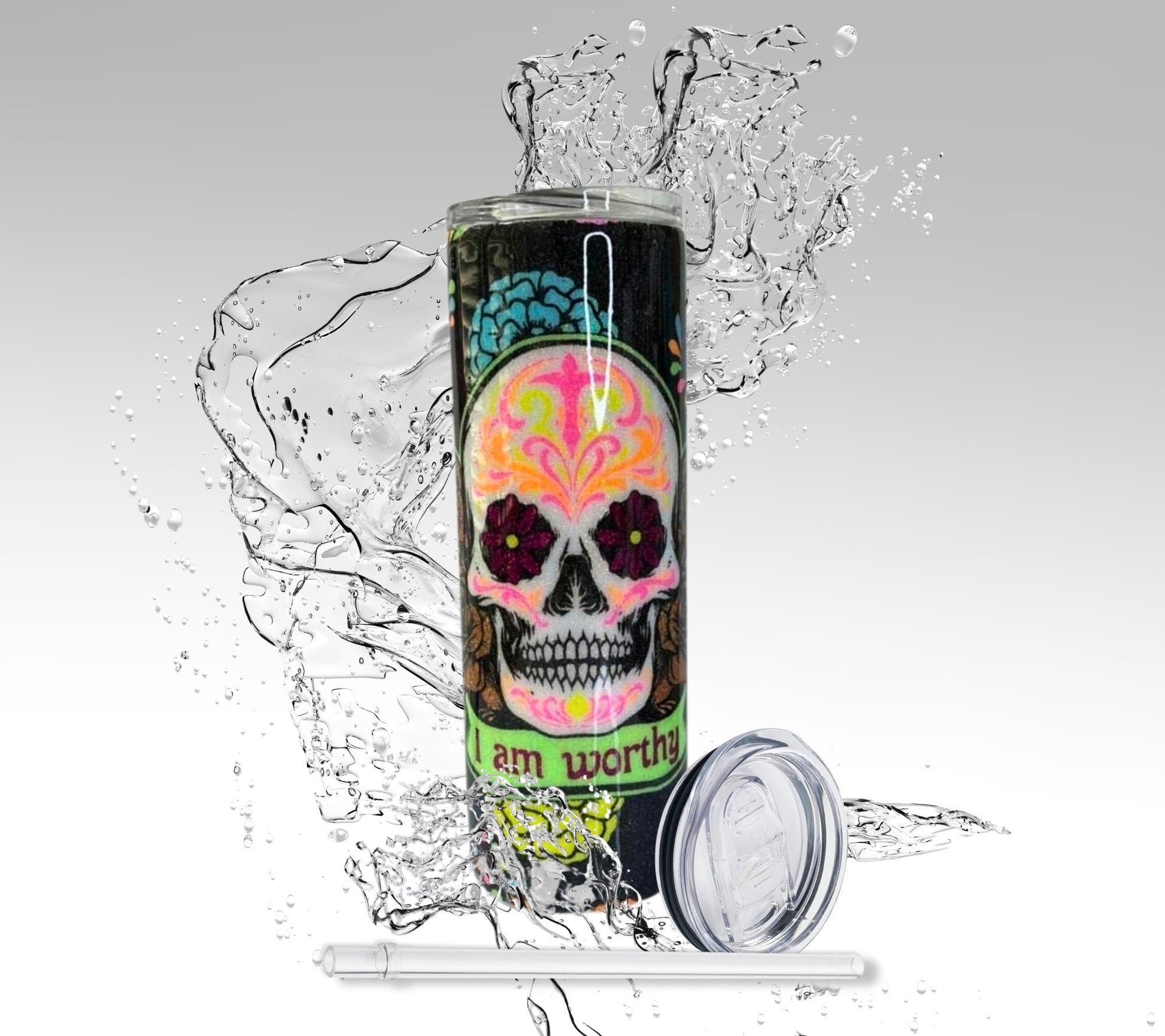 Day of the Dead, Glitter Epoxy 20 oz Skinny Tumbler