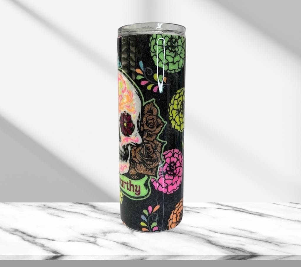 Day of the Dead, Glitter Epoxy 20 oz Skinny Tumbler