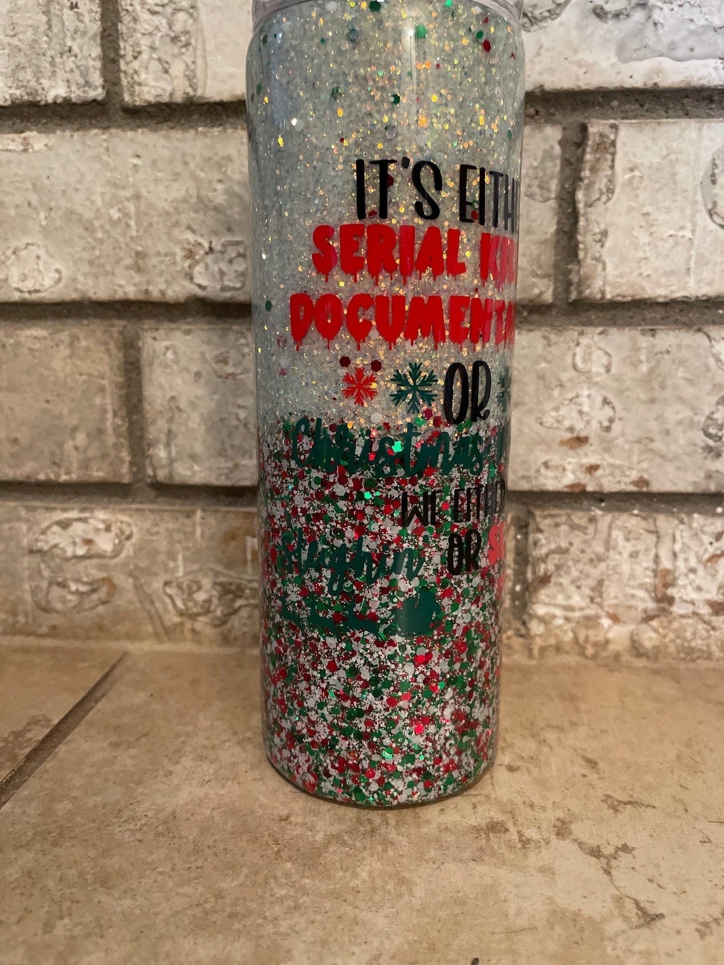 Sleigh Slay Christmas, Glitter Epoxy 20oz Skinny Tumbler