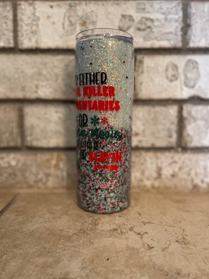 Sleigh Slay Christmas, Glitter Epoxy 20oz Skinny Tumbler