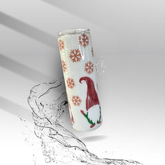 Christmas Snowflake Gnome, Glittered Epoxy Insulated Tumbler