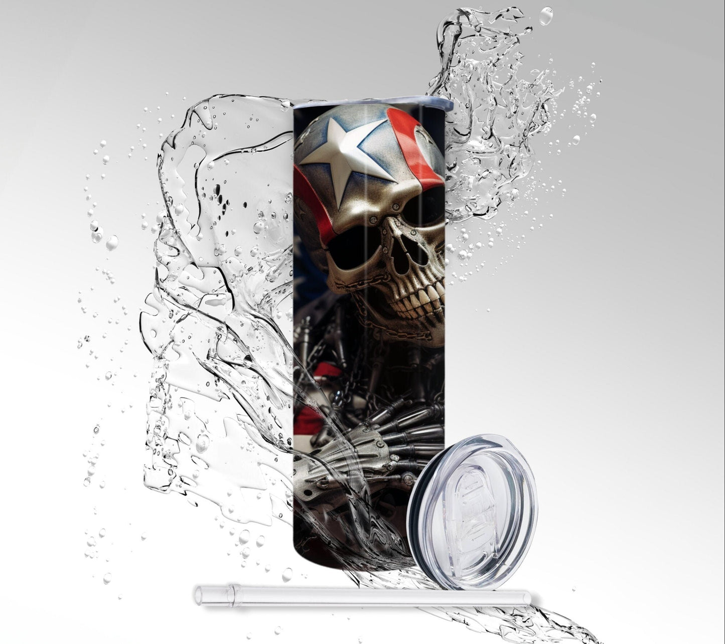 American Cyborg Skeleton, Sublimated 20 oz Skinny Tumbler