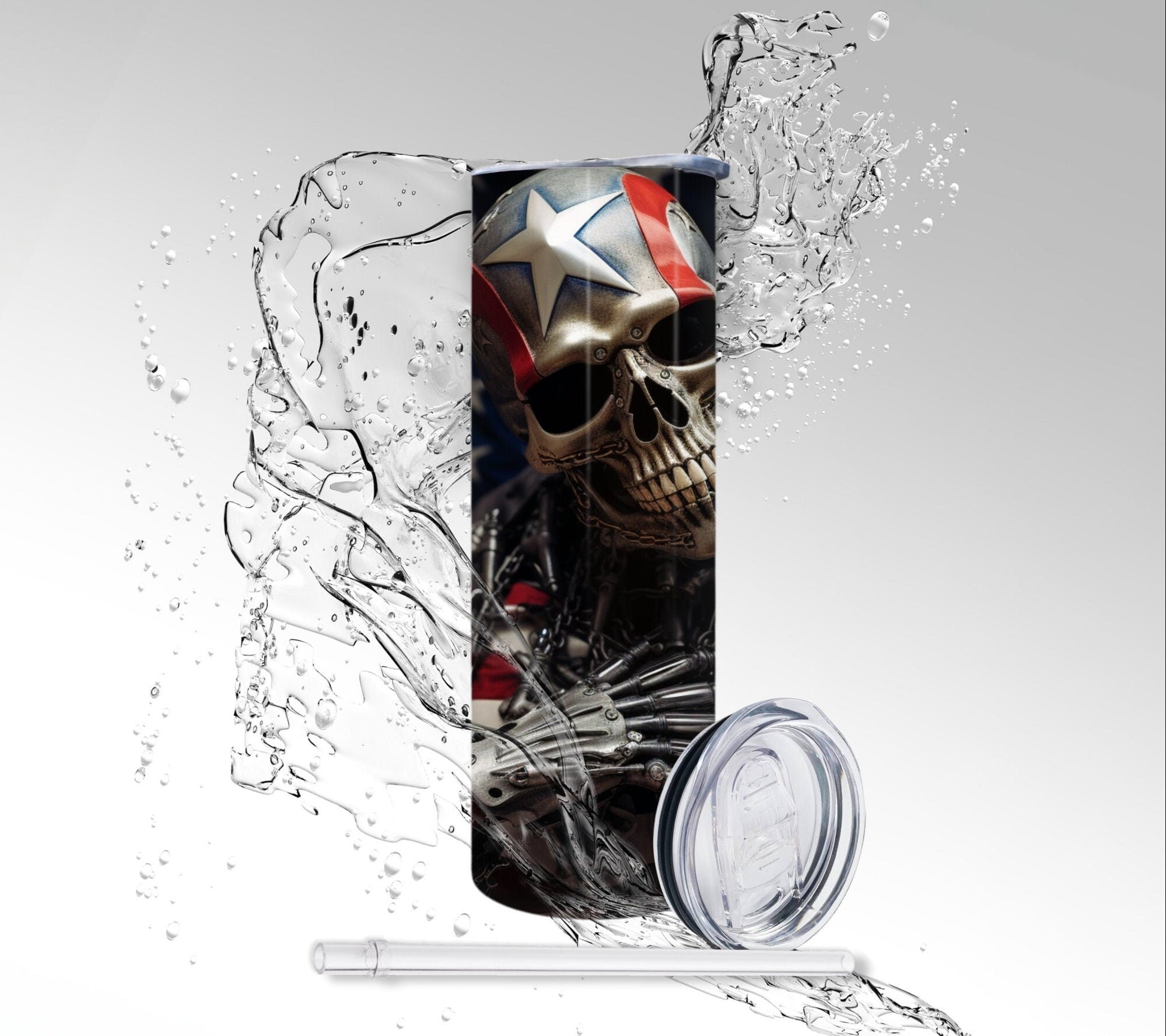 American Cyborg Skeleton, Sublimated 20 oz Skinny Tumbler