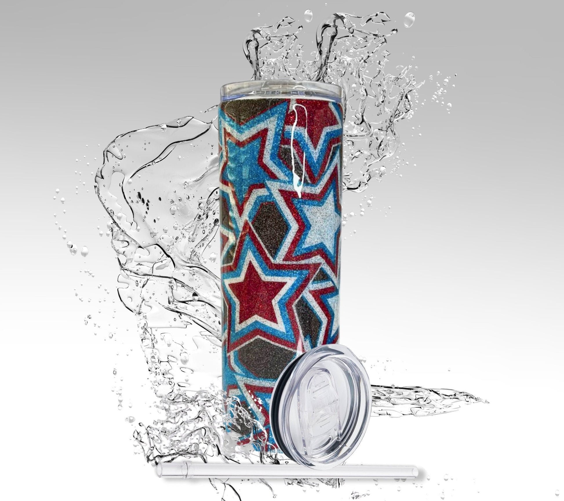 Patriotic Stars, Glitter Epoxy 20 oz Skinny Tumbler