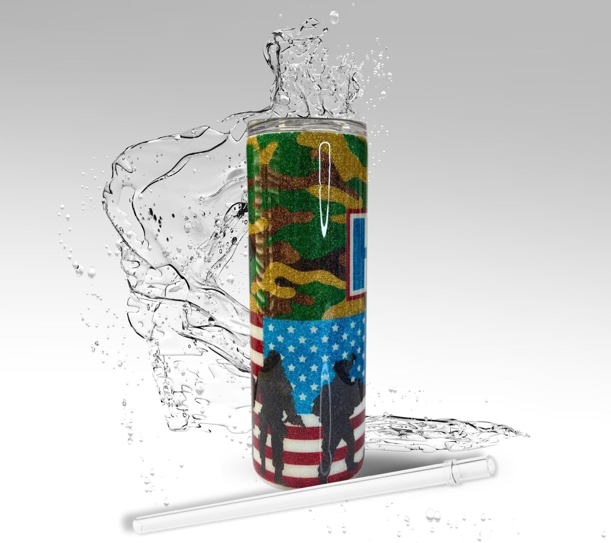 Military Heros, Glitter Epoxy 20 oz Skinny Tumbler