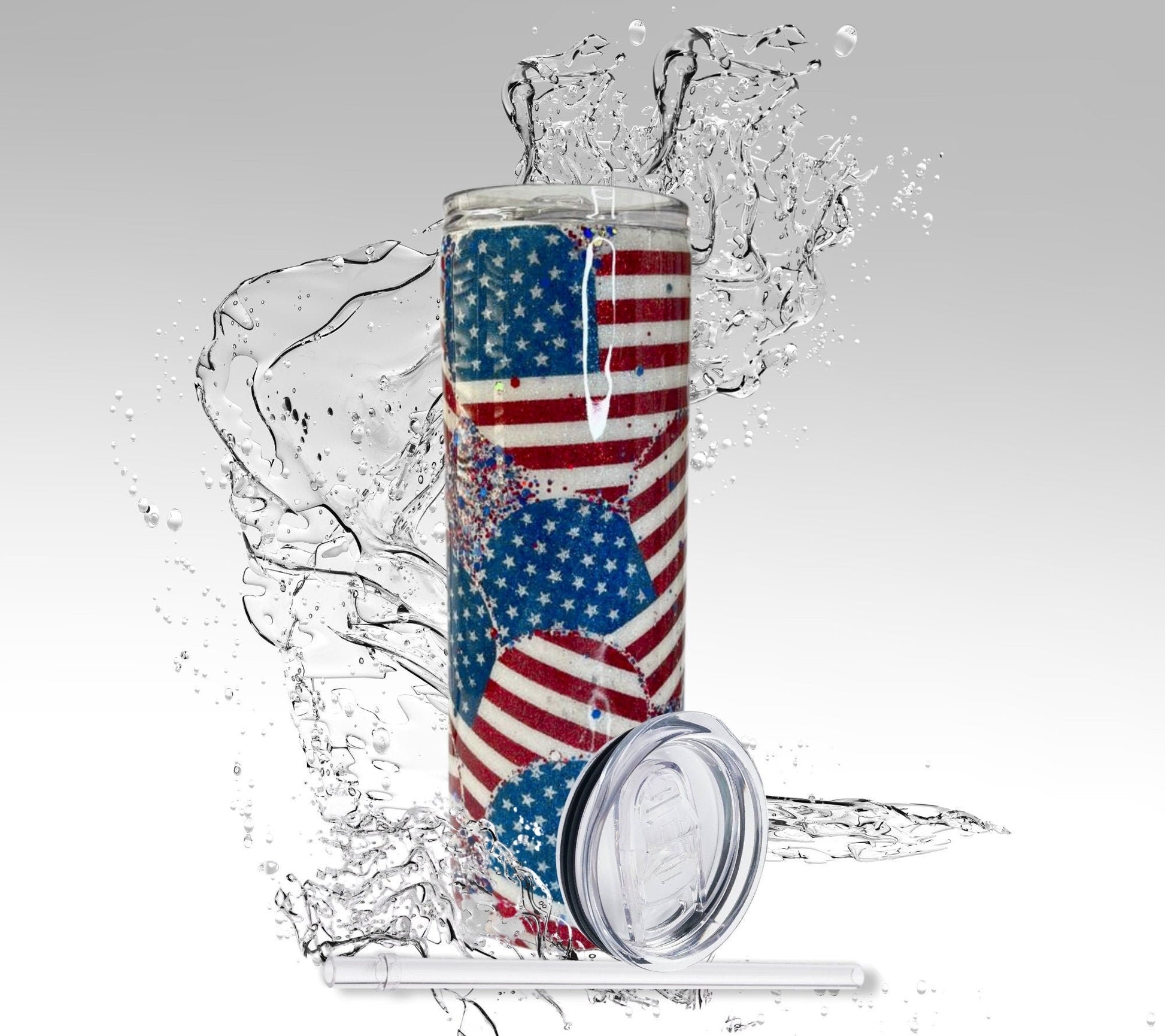 Patriotic Hearts, Glitter Epoxy 20 oz Skinny Tumbler